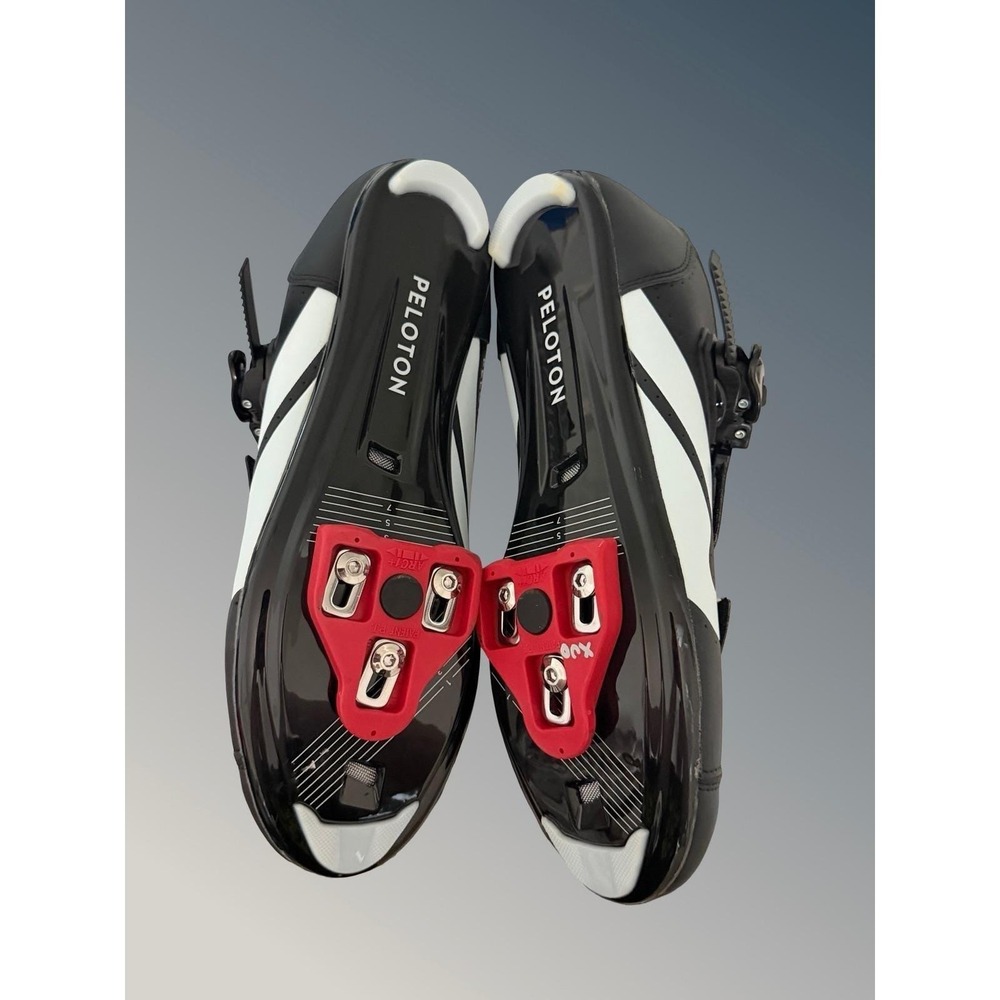 Peloton Cycling Shoes Mens US Size 12 Black Red White PL-SH-02 EU 46 With Cleats - Picture 14 of 16